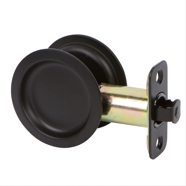 Delaney Hardware ROUND POCKET DOOR LOCK PASSAGE BLACK 442224 - main